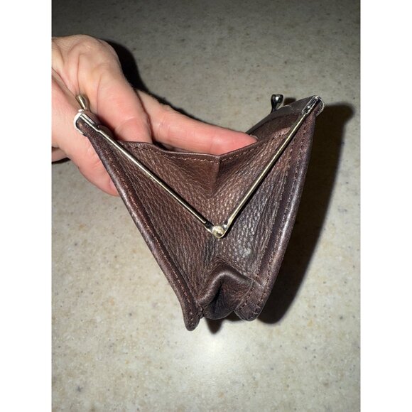 Vintage Fossil Kiss Lock Genuine Brown Leather Card Holder Coin Purse Wallet - Picture 9 of 15